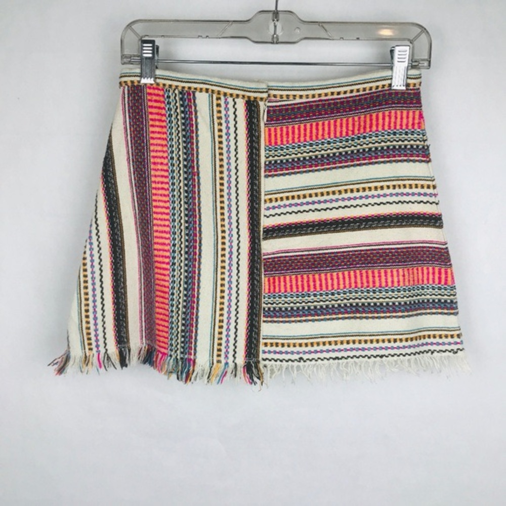Zara multicolor woven skirt with fringe hem